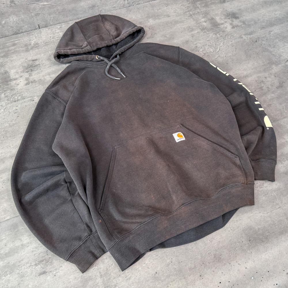 Y2K 2000's 00's Carhartt Faded Black Spellout Distressed Pullover Hoodie